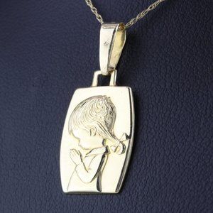 14K Yellow Gold Praying Girl Pendant Charm